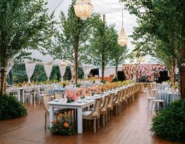 Gorgeous outdoor reception space for a pink and gold-themed wedding