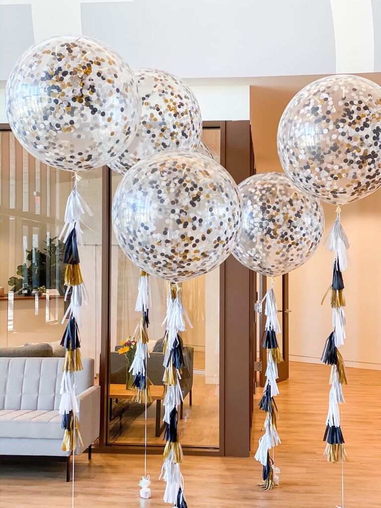 Jumbo confetti balloons with tassel tails for your engagement party