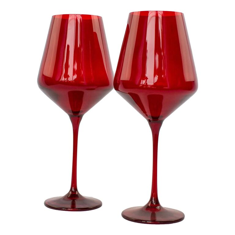 Ruby red hand-blown glass stem wine glasses 40th anniversary gift
