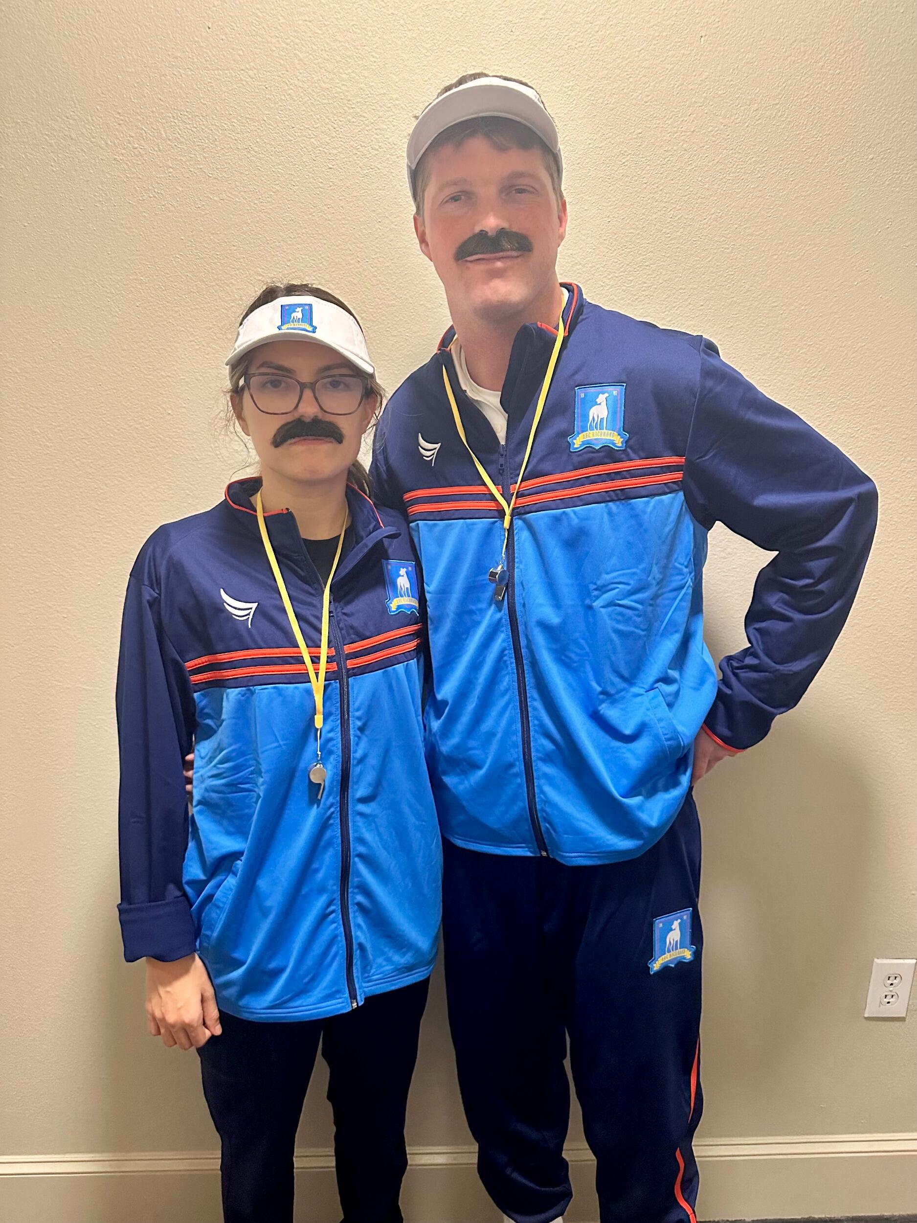 We are really into Ted Lasso! We both chose to dress up as Ted for our respective work events after moving to Houston.