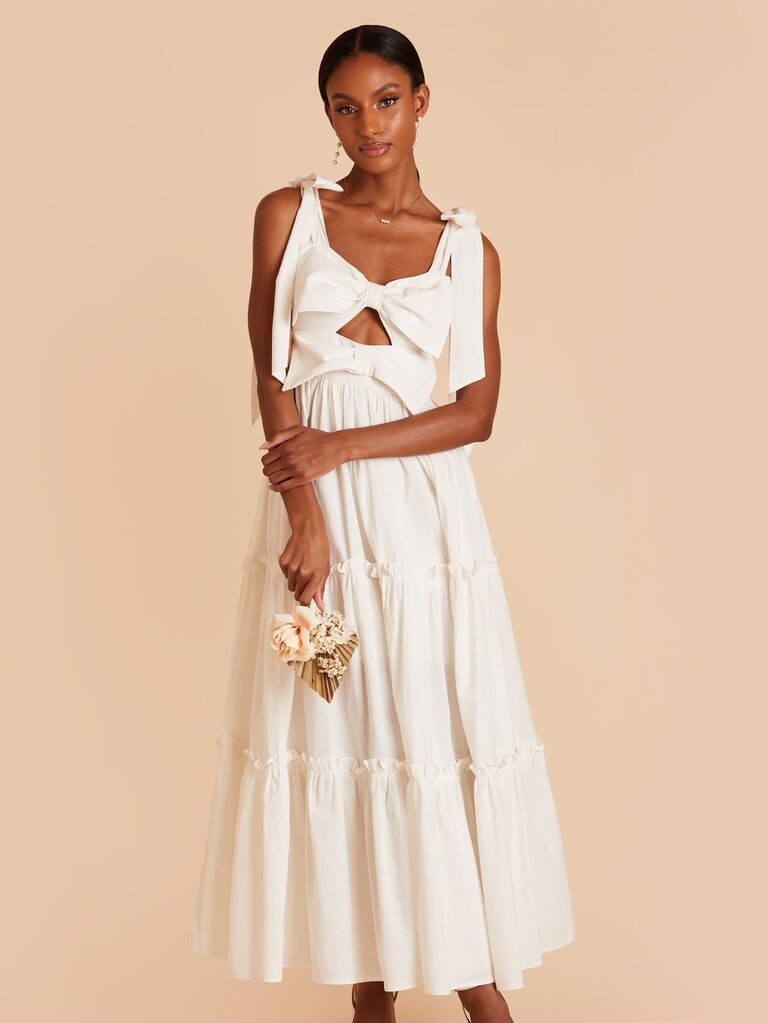 Tiered maxi rehearsal dinner dress from Birdy Grey