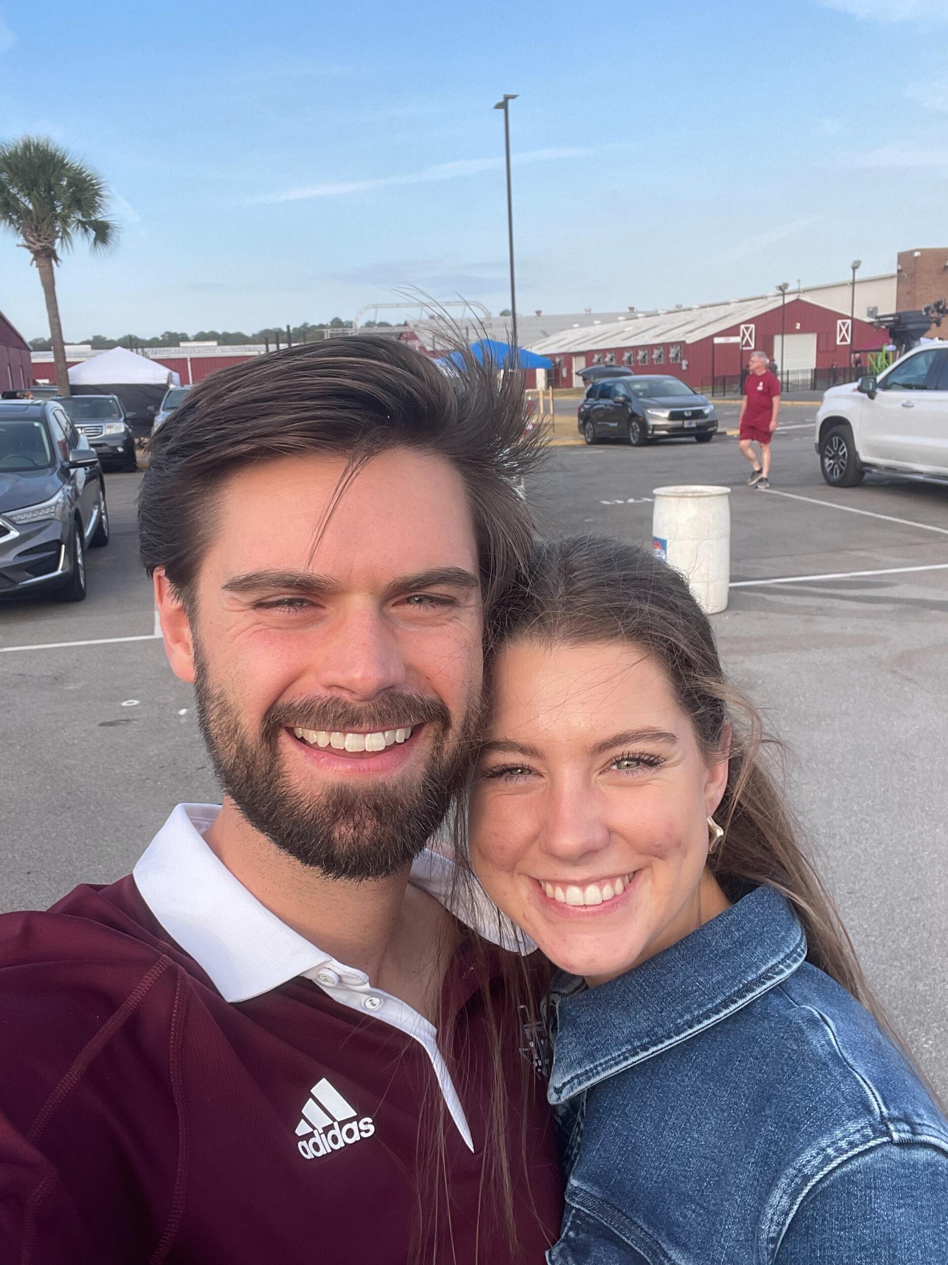 Cheered on the Aggies in South Carolina. Win or lose, it didn't matter. All that mattered was that Barrett wore an A&M polo to support his soon to be fiance.
