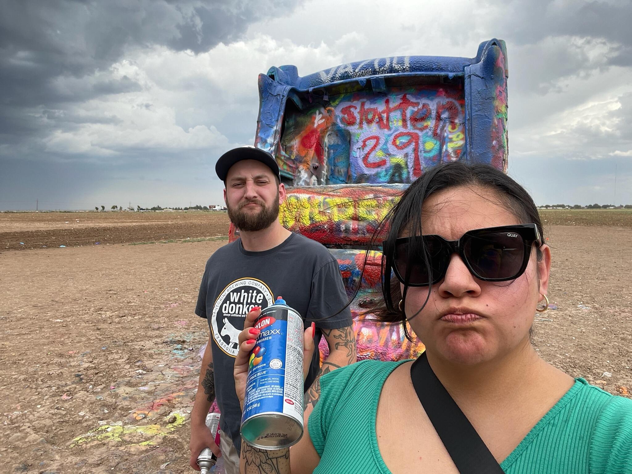 On our first road trip to Red River, NM! We made a stop at Cadillac Ranch 