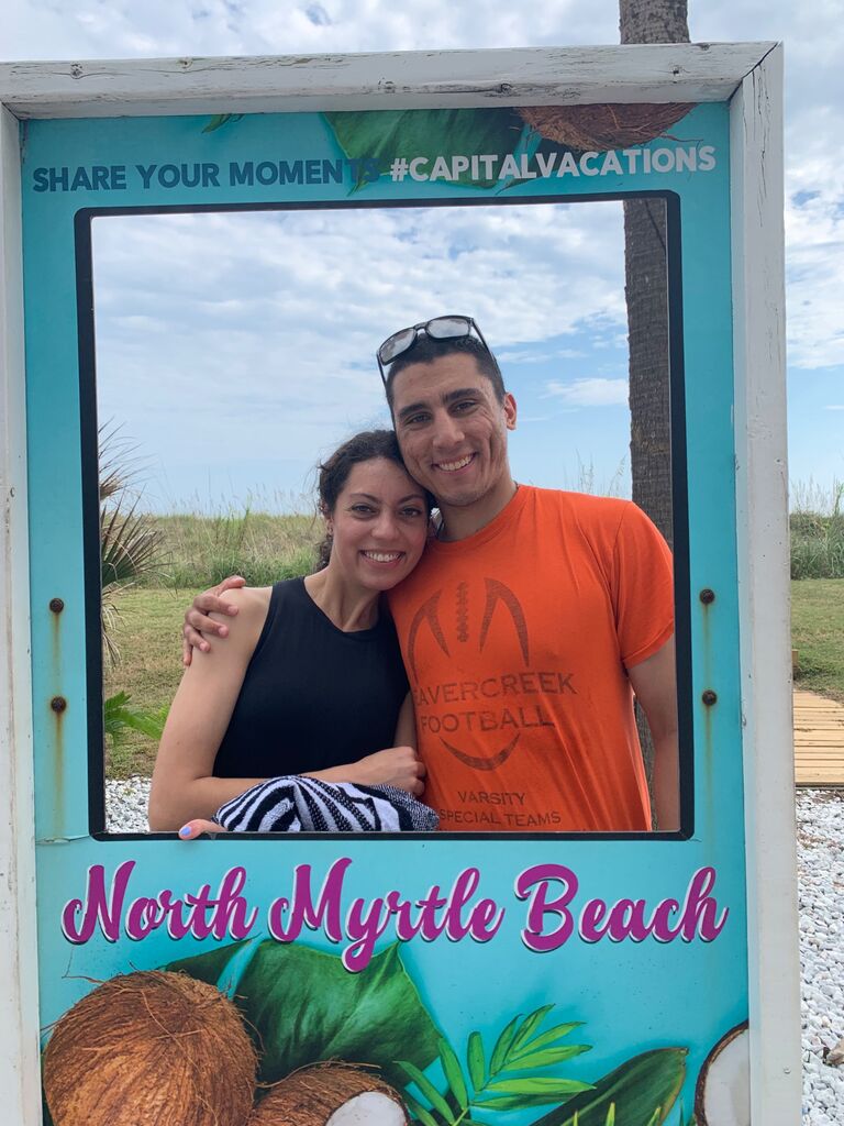 Myrtle Beach 🏖️ Michael still wearing his shirts from High School. 