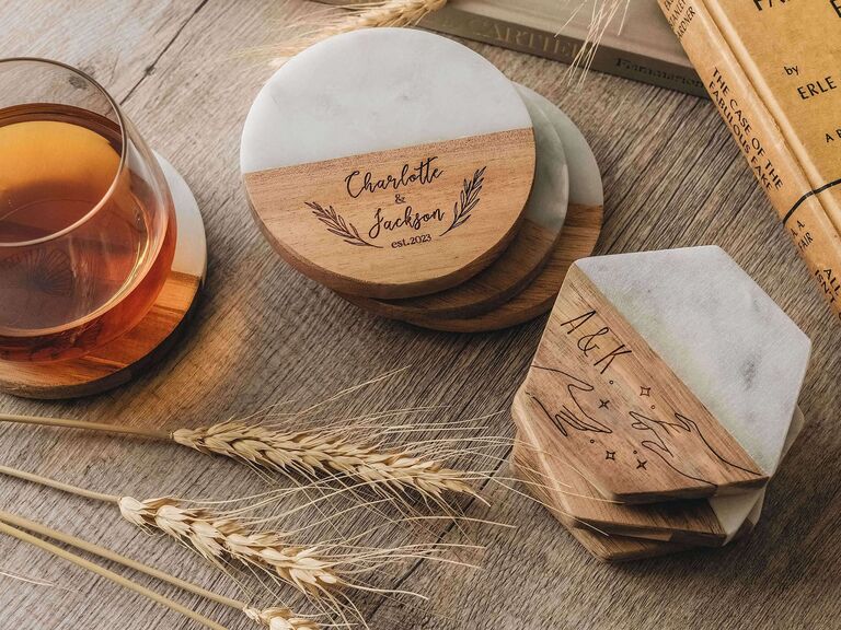 Custom Coasters, Wood Coasters, Engraved Coasters, Personalized Coaster Set  for Wedding Gift or Engagement Present