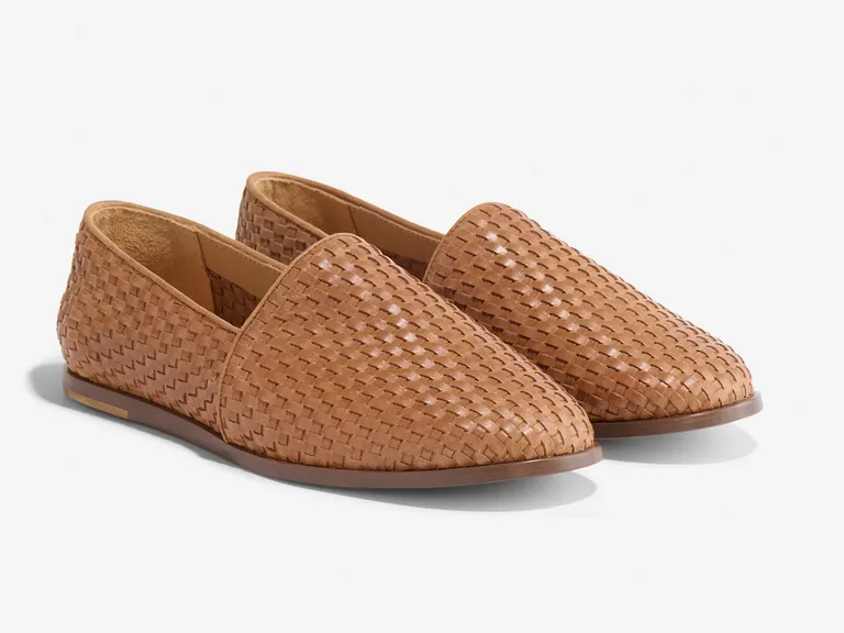 Brown woven slip on beach wedding shoes from Nisolo