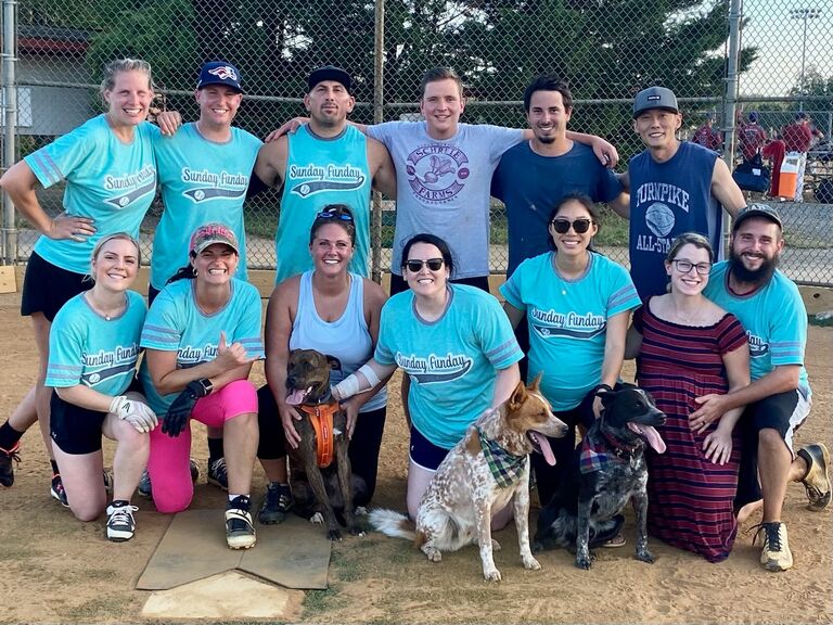 Kyle and Dare make more memories in the second summer on their Sunday Fundays softball team. Our first real friends in Virginia. 