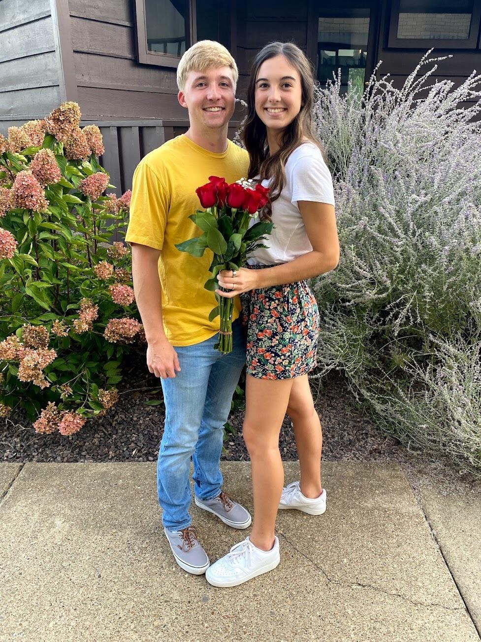 We celebrated one year together at Red Lobster and Mitchell surprised me with roses. 