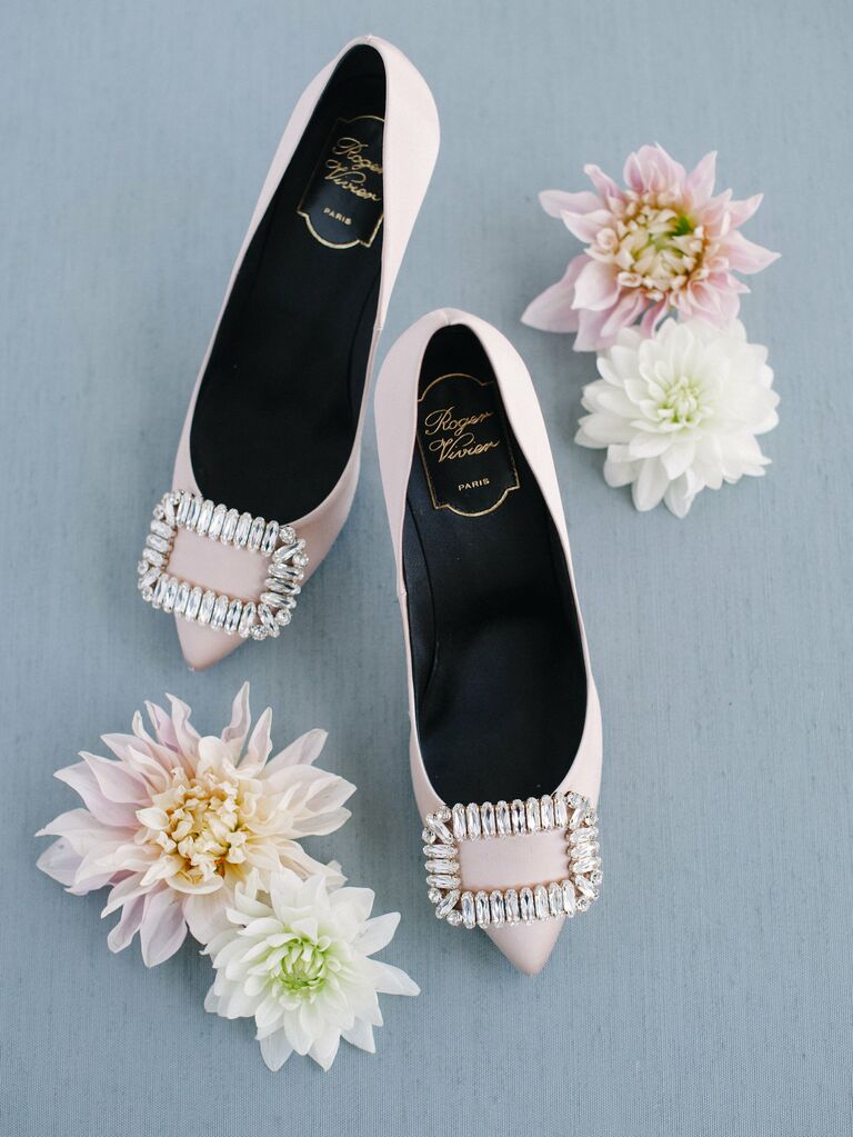Light pink and blue wedding shoes
