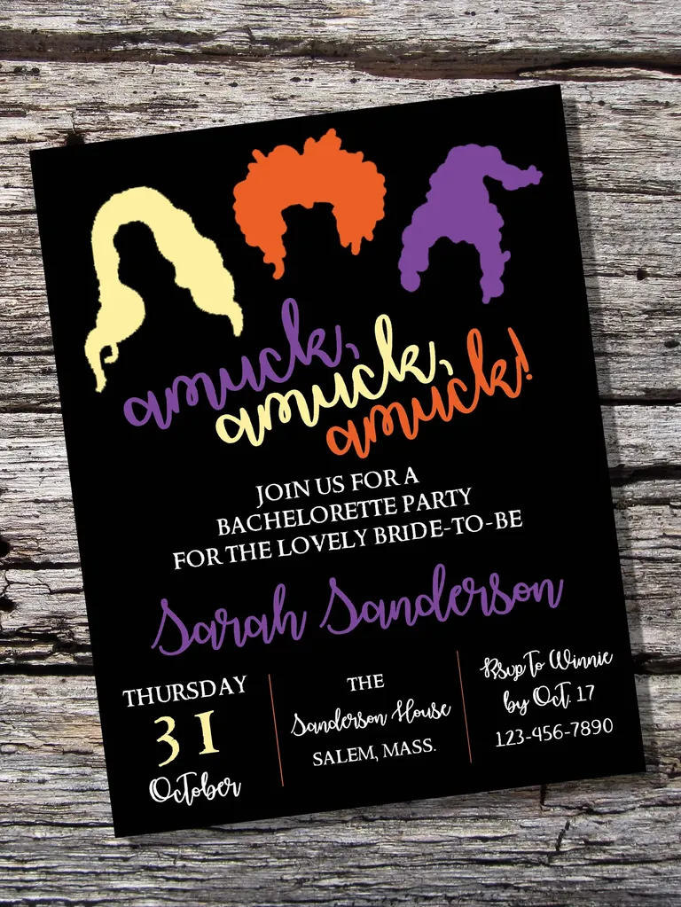Customizable hocus pocus bachelorette party invitations