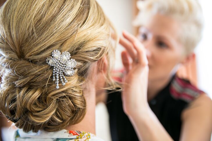 Wedding Updo With Silver Brooch Hair Clip