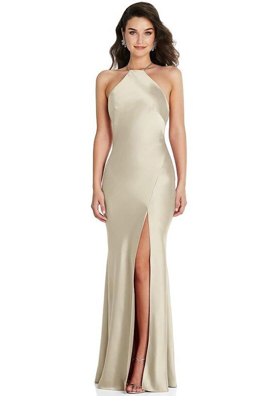 Dessy Group Halter Convertible Strap Bias Slip Dress With Front Slit - 6853 Bridesmaid  Dress