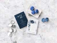 The Knot Invitations blue color palette wedding invitations with informal wedding invitation wording examples