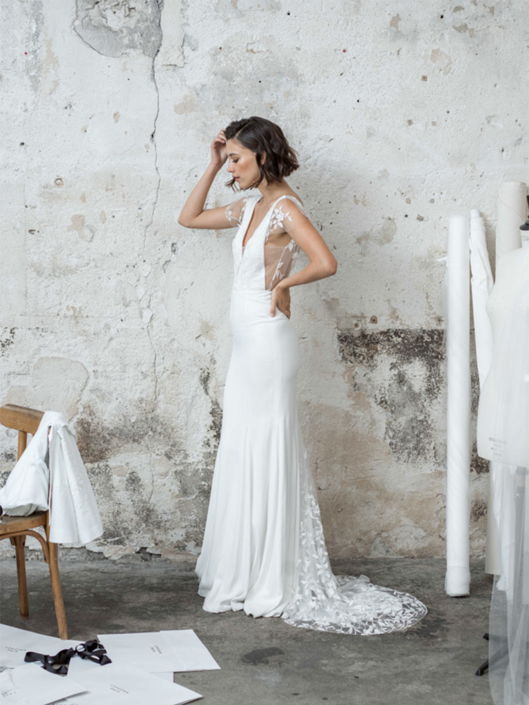 Illusion Open Back Lace Bridal Slip Dress