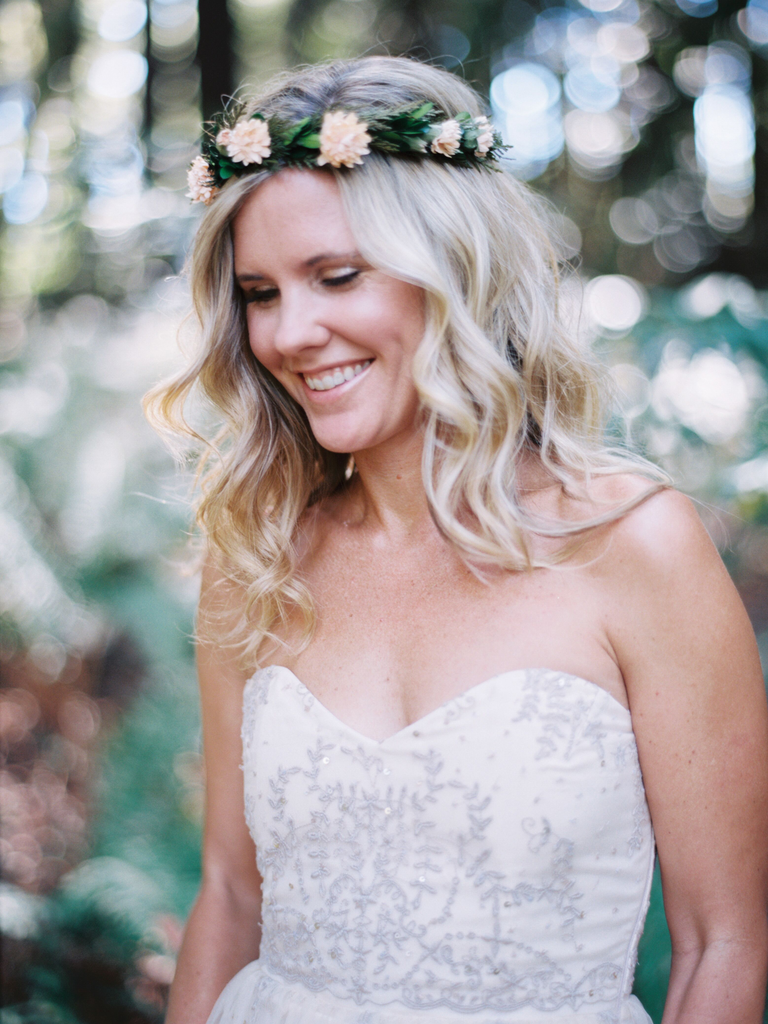 country wedding hairstyles pastel flower crown
