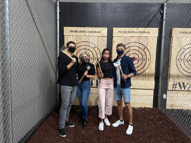 Axe throwing for our first double date with Ciara and Rob!