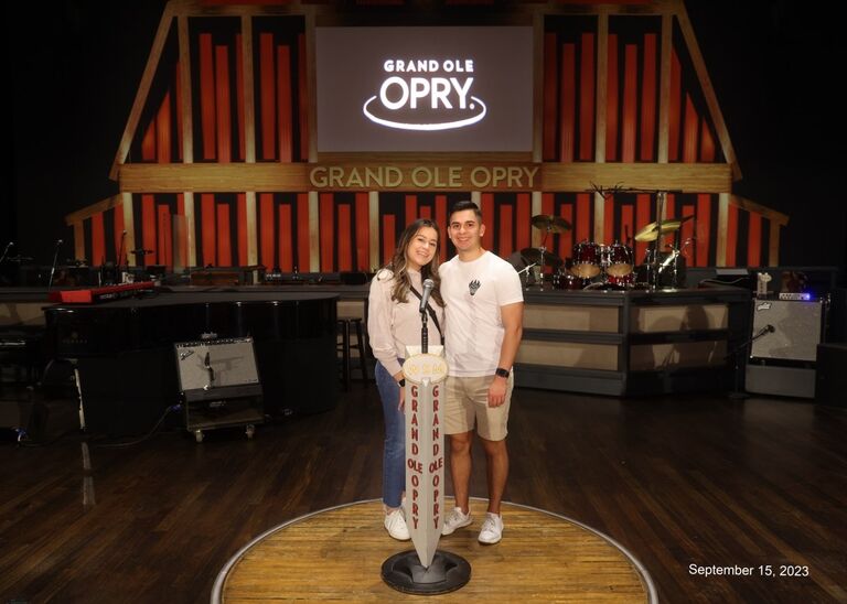 On stage at the Grand Ole Opry… little did Tania know that Quintin had much bigger plans for this trip.