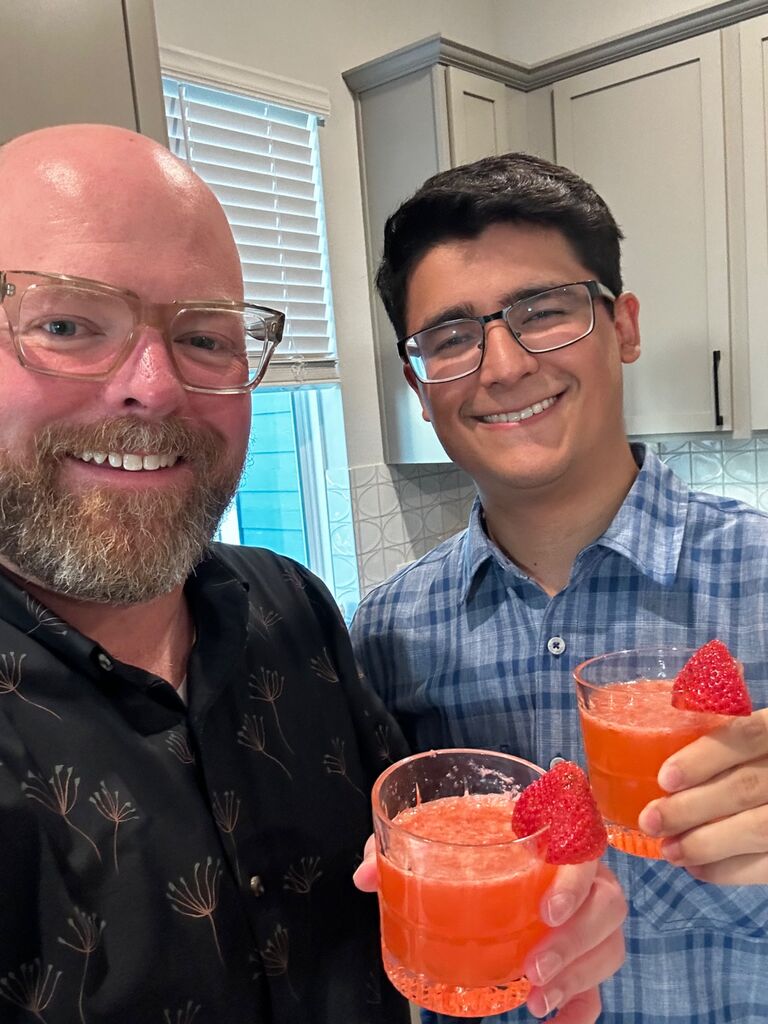 First home-cooked meal and drink.