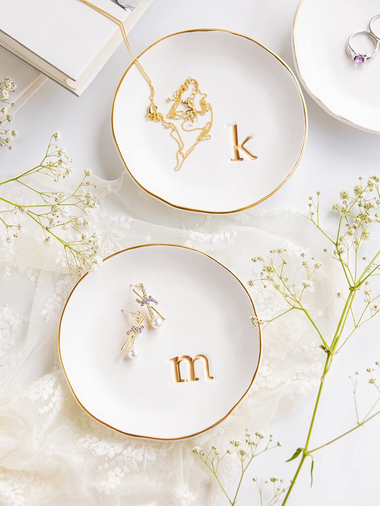 Monogrammed ceramic tray gift for maid of honor