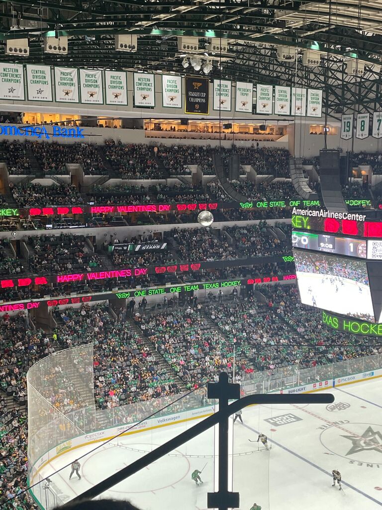 Our first date was at a Dallas Stars game! It was also our first time really talking outside of work! This day is very special to me because I distinctly remember how nervous I was the entire night. I had the biggest crush on him and I just didn't want him to think I was weird... I did end up giving him a little smooch on the cheek!! In my defense, I really wanted him to know I was interested LOL - Melanie 