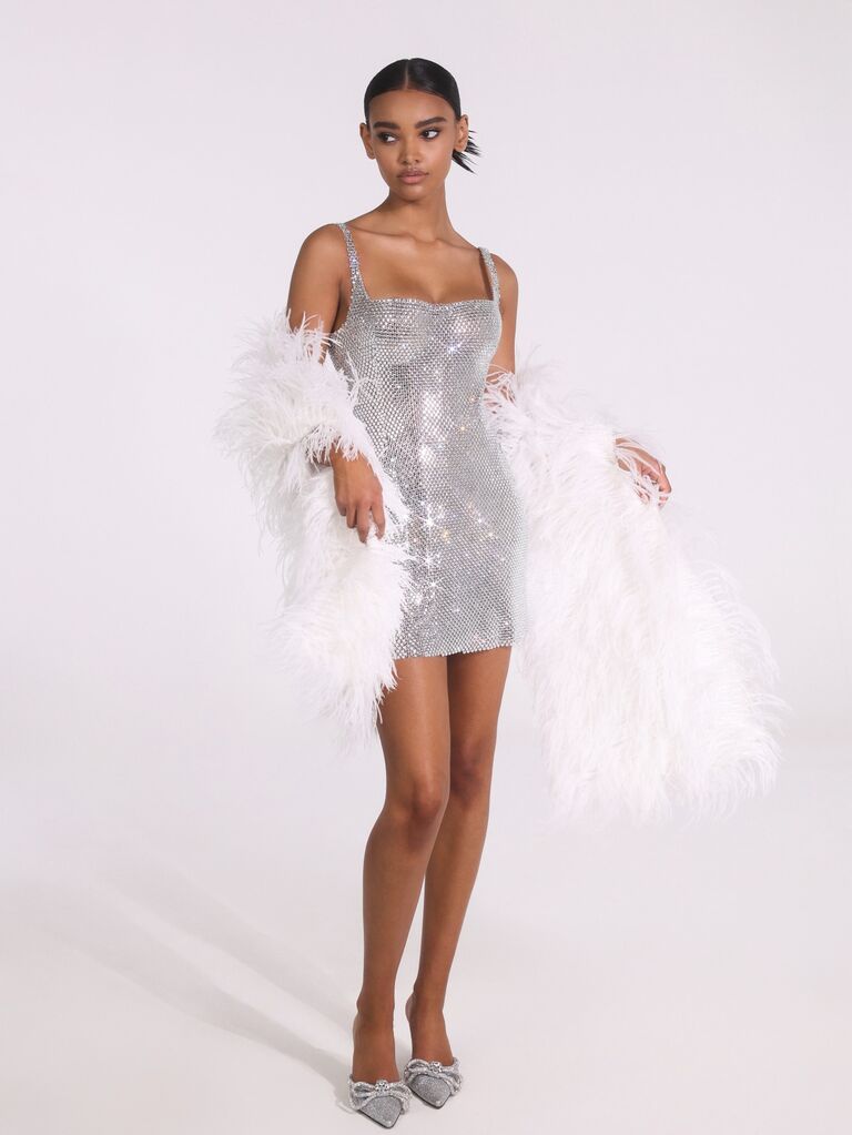 Silver sparkly mini dress by Lee Petra Grebenau. 
