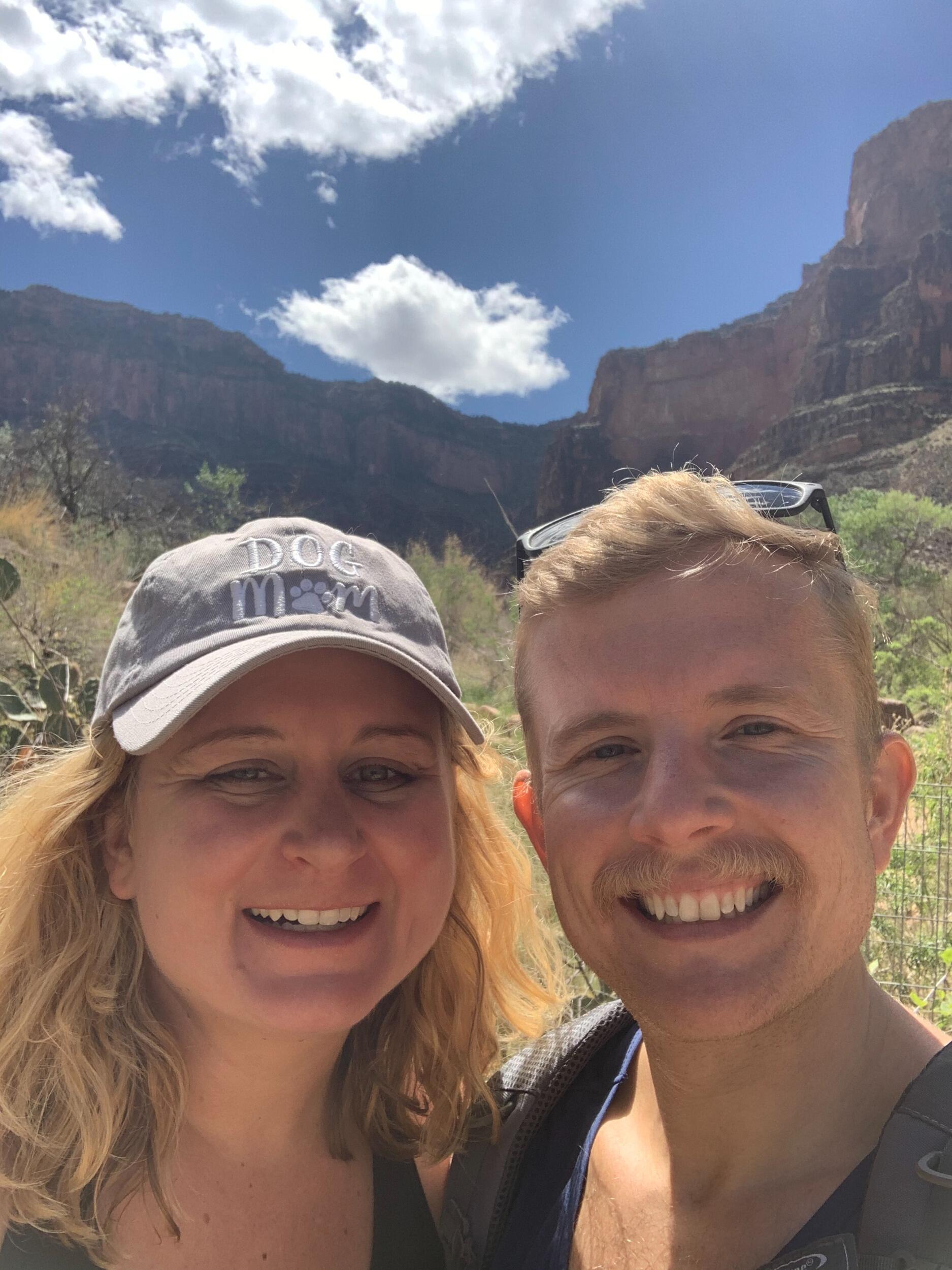 We hike the Grand Canyon and both are in awe of its beauty.