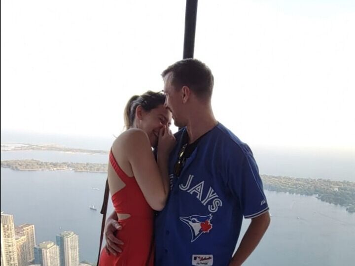 One of our first photos together in the CN Tower