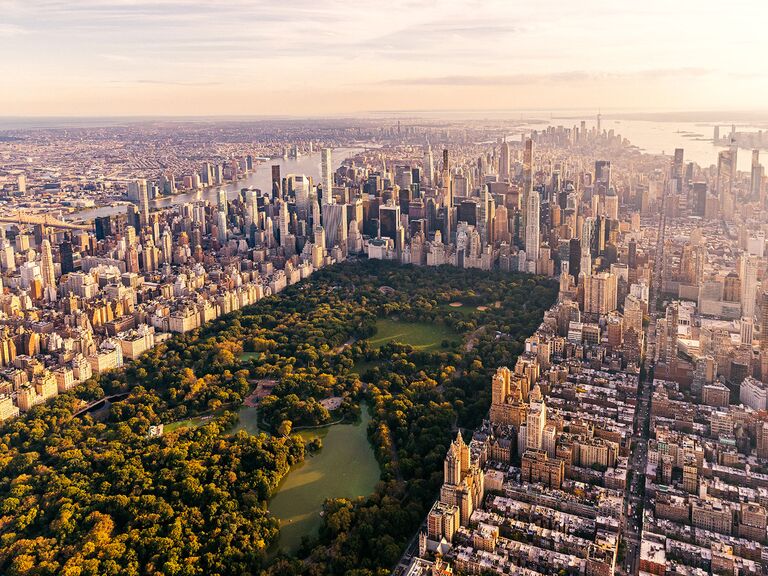 new york city central park and skyline view of both rivers