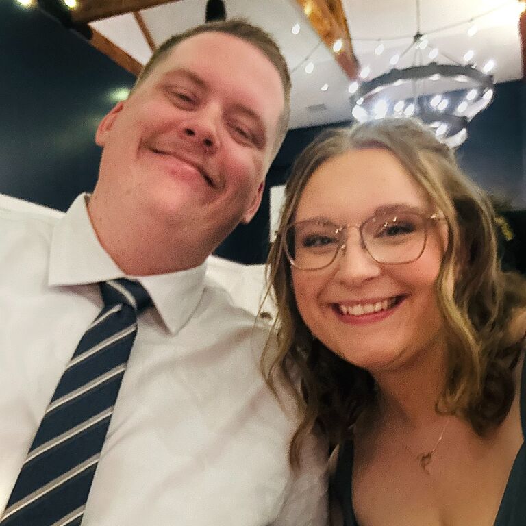 Jonathan and Amelia at a friend's wedding.