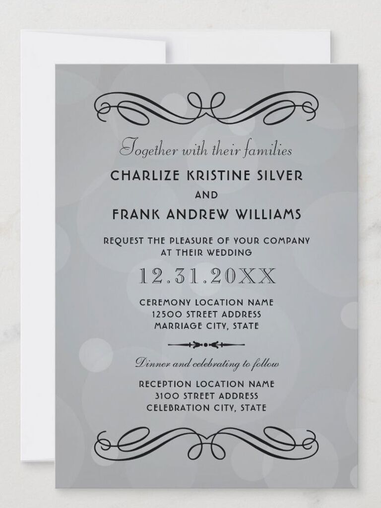 Silver background with bubble design and loopy line graphics bordering event details in black