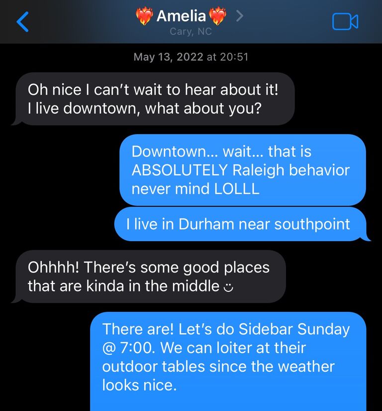Michael teases Amelia for assuming there was only one Downtown in the area but despite that, asks Amelia out on a date. 