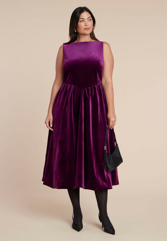 Petal & Pup velvet purple bridesmaid rehearsal dinner dress