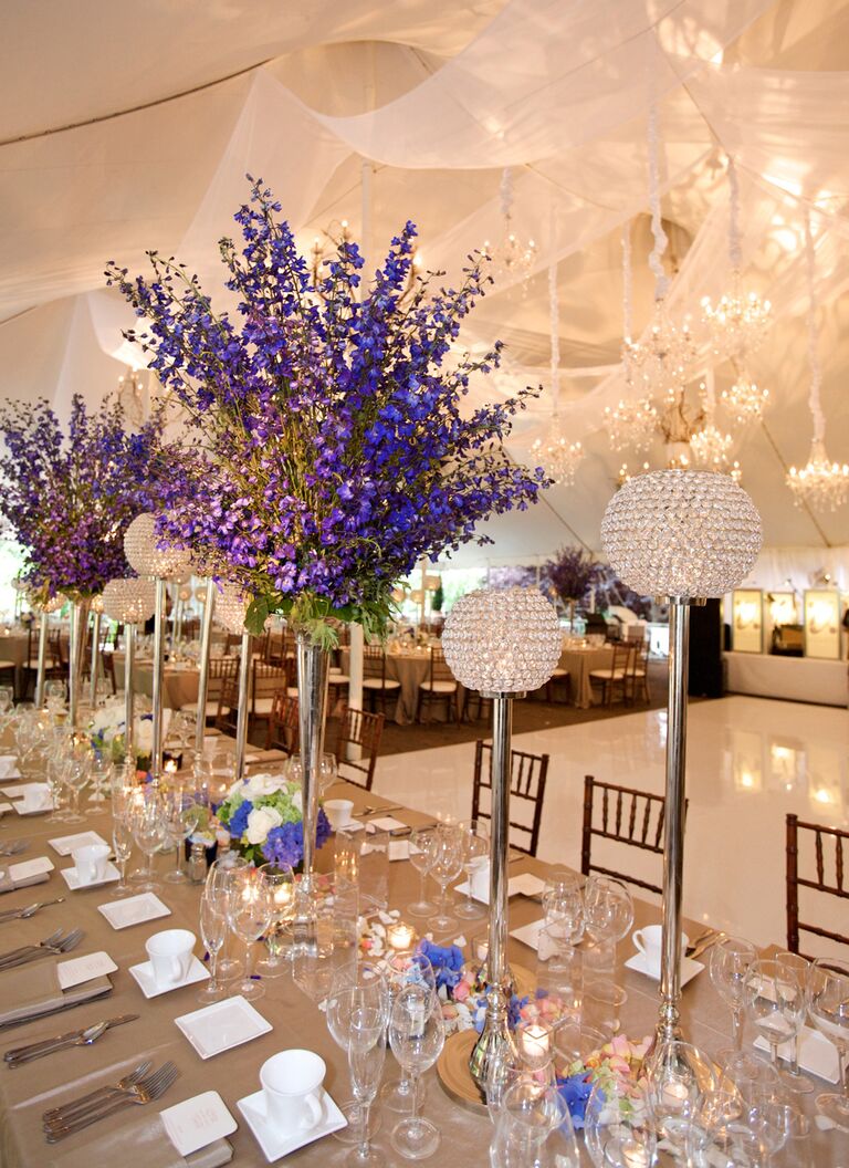 Tall delphinium reception table centerpieces