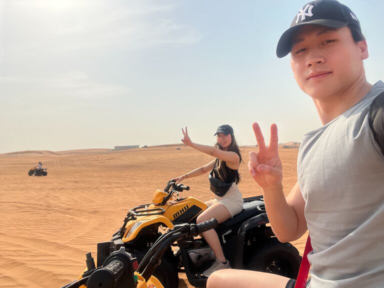 First trip together! Driving in the desert in Dubai