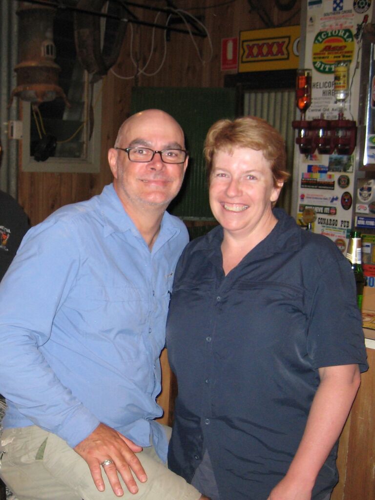 Having a beer in Windorah, outback Queensland on our great outback Aussie trip - 