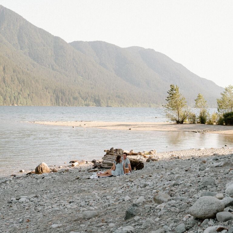 Surprise vacation & picnic planned by Dylan on North Beach Alouette Lake in Vancouver Canada.