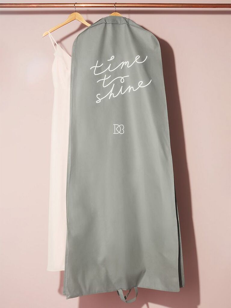 Gray bag with 'time to shine' in white script and David's Bridal logo