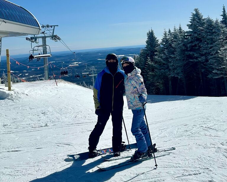 Proof that opposites attract—TJ snowboards, Reeghan skis. TJ does tricks, Reeghan falls down a lot!