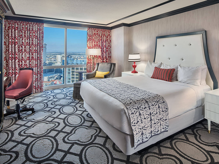 A funky red, black and white suite in Caesar's Palace in Las Vegas, Nevada