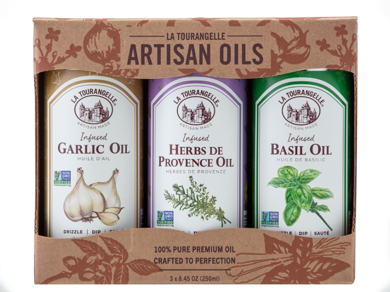 Set of 3 infused artisan oils in flavors garlic, herbs de Provence and basil