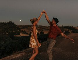 Couple Dancing Outdoors At Dusk,Paso Robles,CA,United States,USA