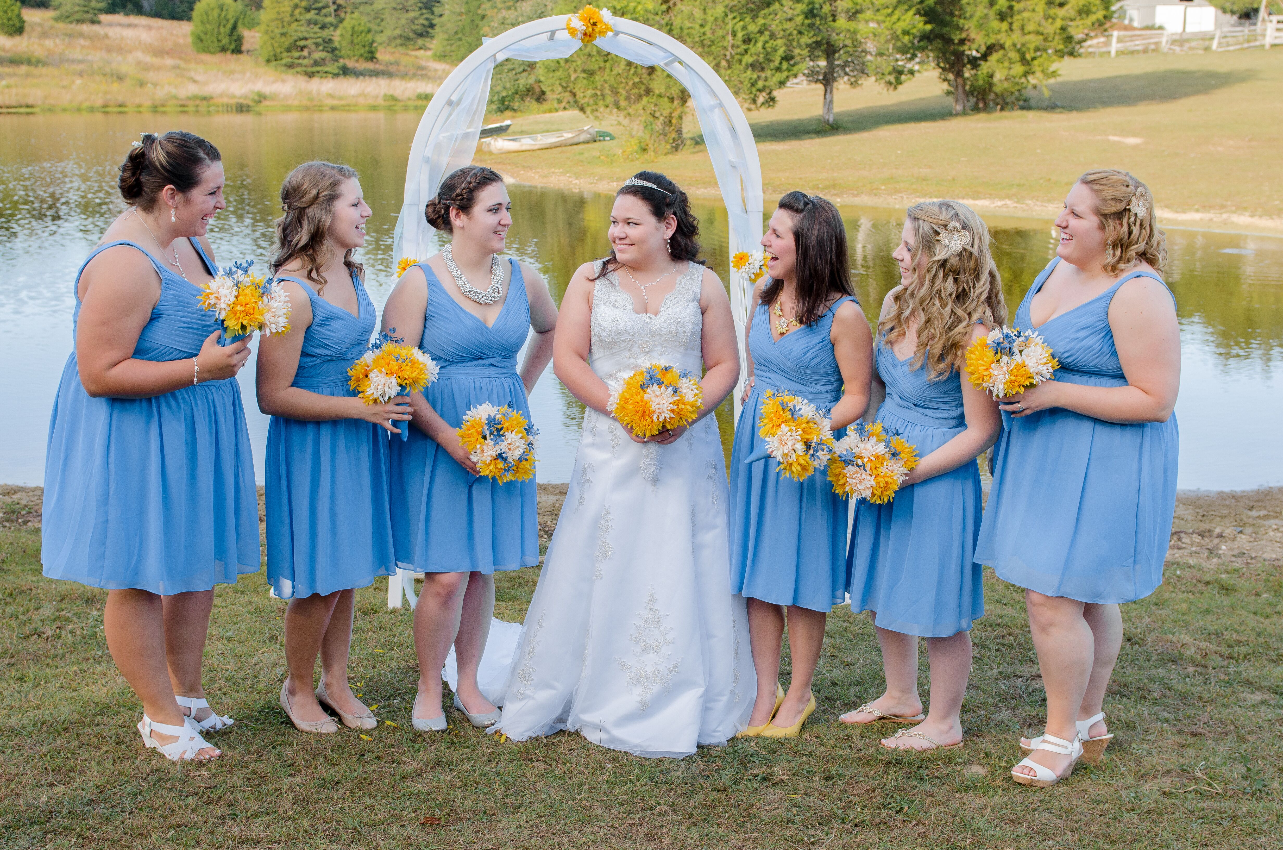 corn flour blue bridesmaid dresses