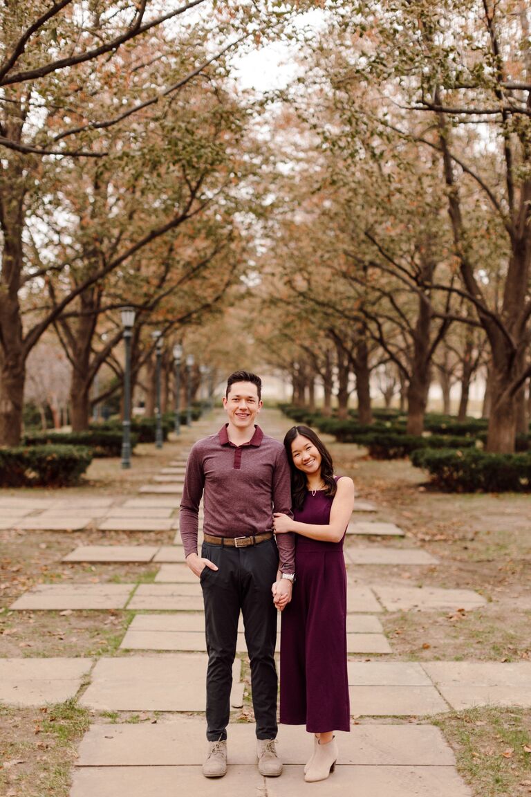 Chloe and Matthew took engagement pictures at the Nelson Atkins Museum in Kansas City.