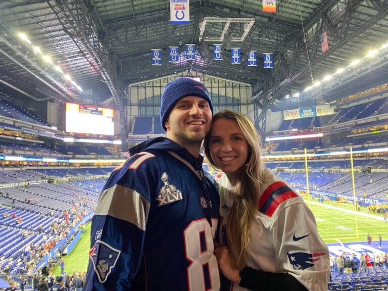 Our first patriots game with Cody's family.