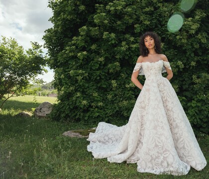 woman in lacy wedding dress outdoors - wedding vendors list