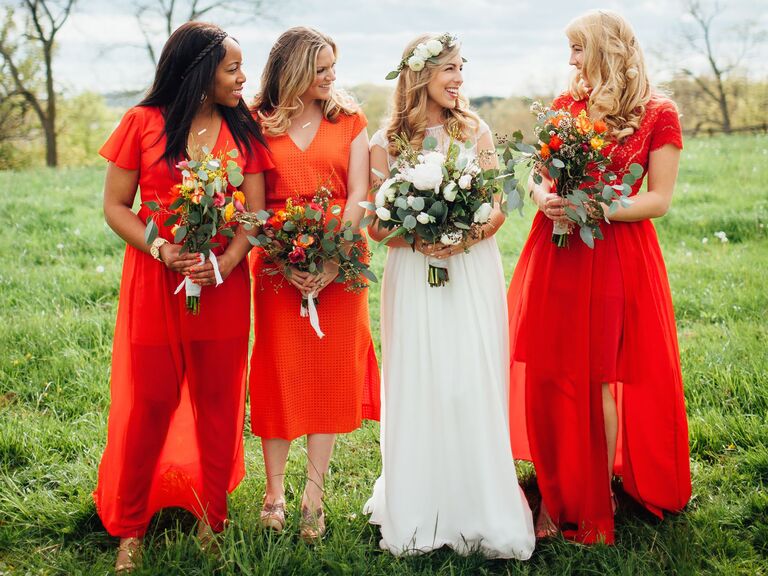 red bridal party dresses