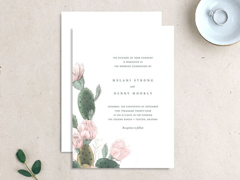 Vintage cactus destination wedding invitations