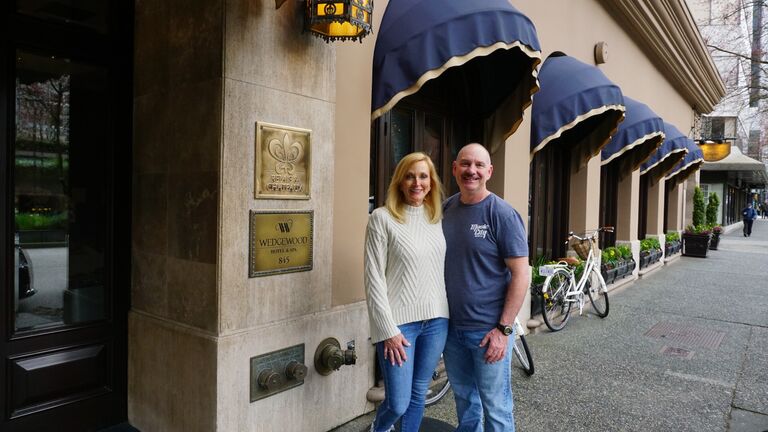 Outside the hotel we stayed at in Vancouver, BC