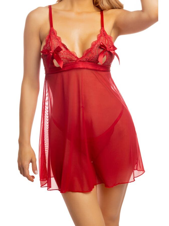 Women Red Satin V Neck Lacy Bridal Nighty Gown Set – La Lingerie