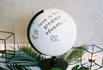 black-and-white globe wedding guest book